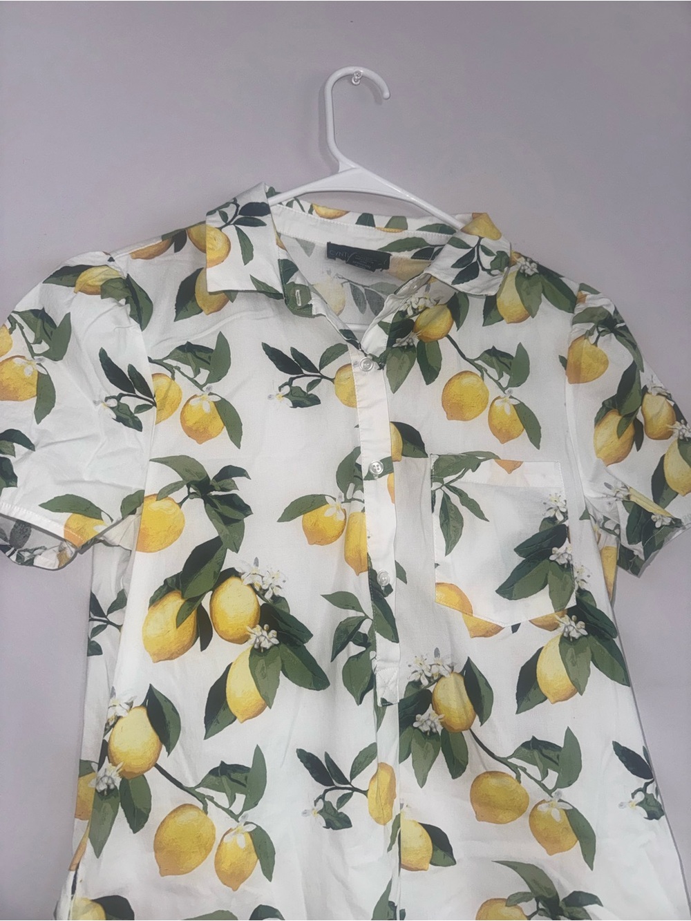 Cynthia Rowley White Lemon Print Short Sleeve Shirt Dress - Picture 4 of 4